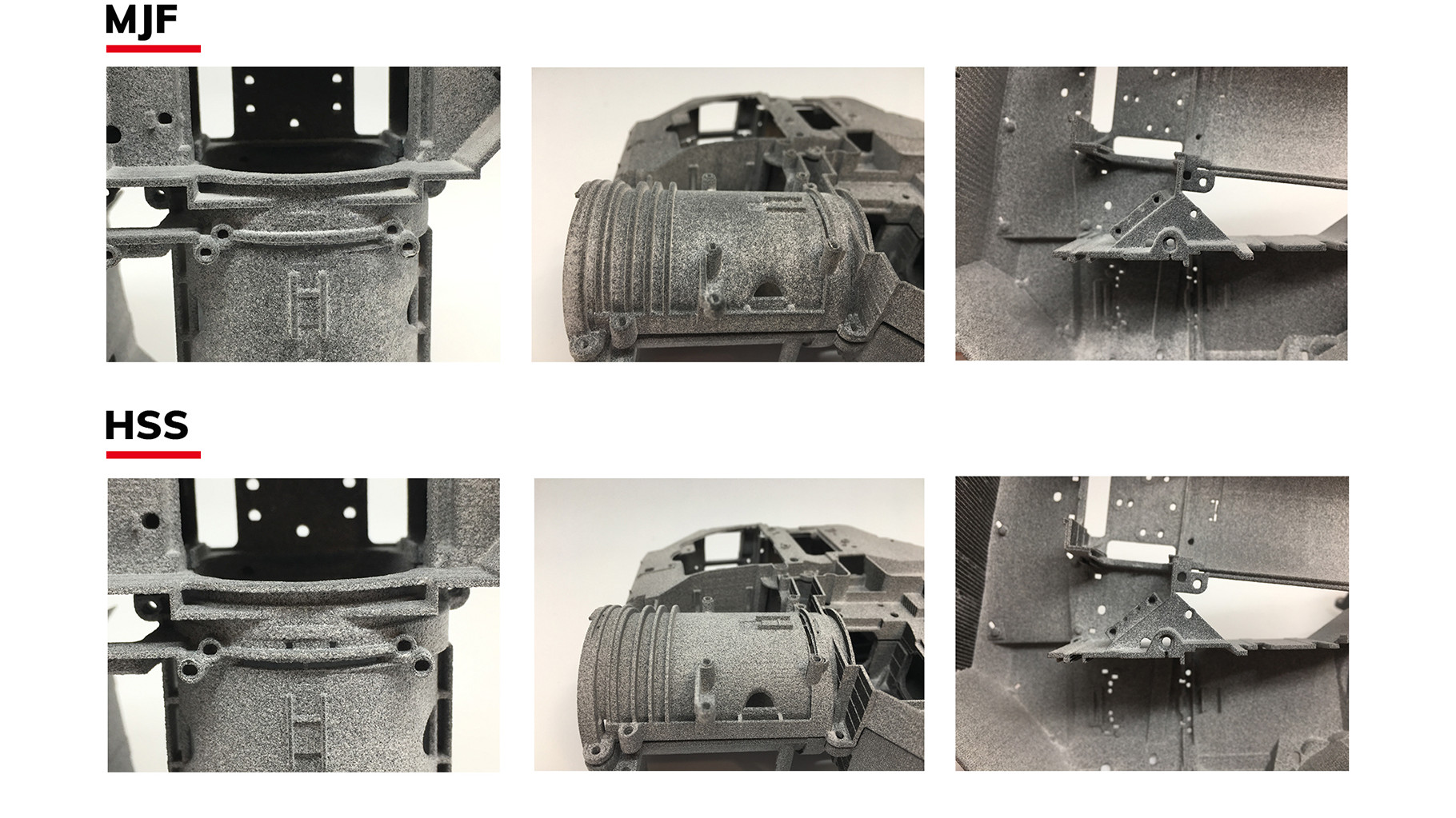 惠普Multijet Fusion和voxeljet HSS的边缘细节比较。
